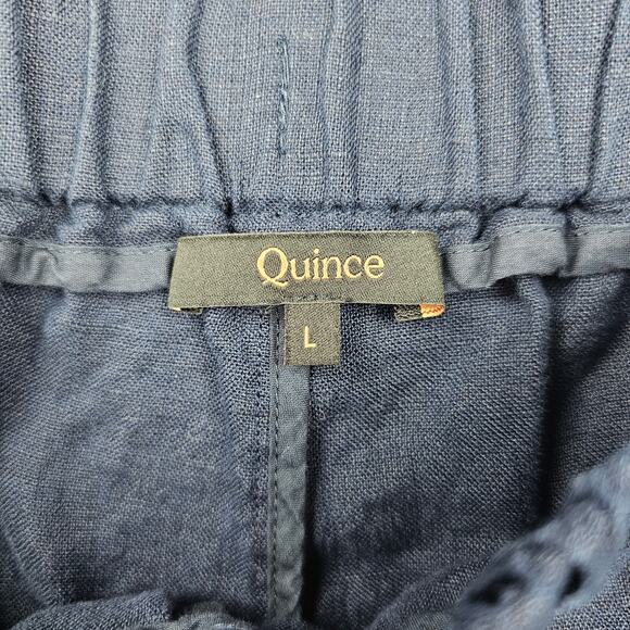 Quince Linen Pants Womens Large Navy Cropped Pull On Coastal Minimal European - Picture 6 of 8